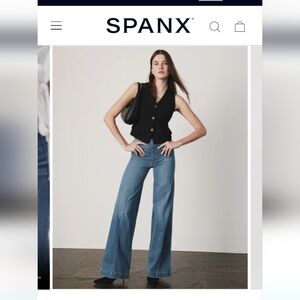 Spanx Seamed Front Wide Leg Jeans, vintage indigo, size medium tall